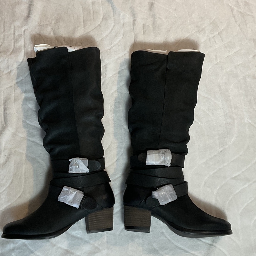 Elegant Black leather Heeled Boots for Women NEW